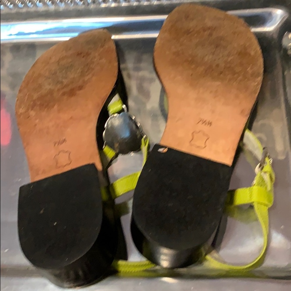 Brighton Lime Green Leather T-Strap Sandals with Silver Concho Accents - Picture 5 of 8